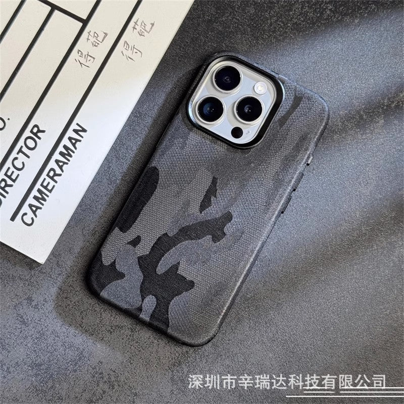 Casedmy Simple Camouflage Leather iPhone Case With Magsafe