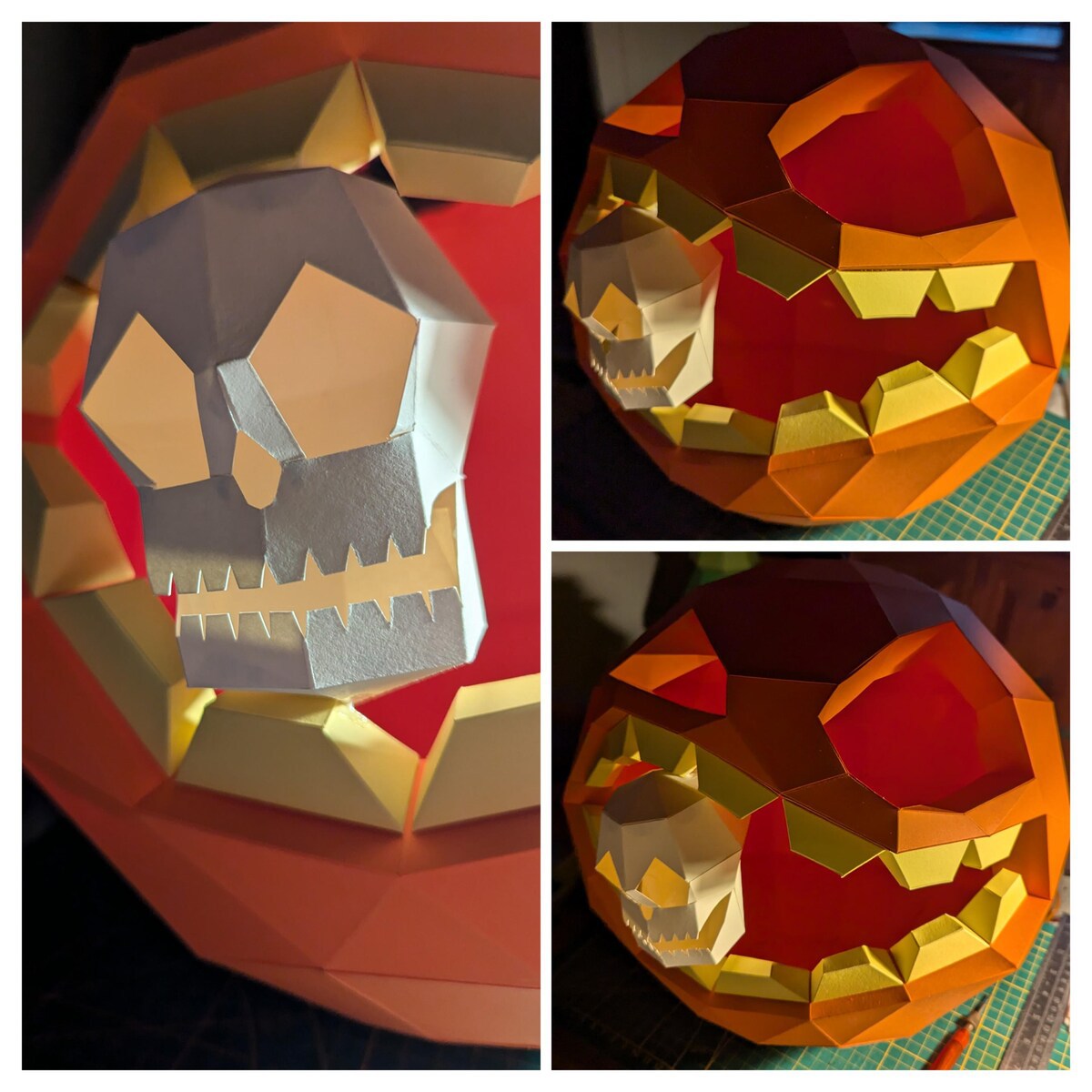 Pumpkin Skull DIY Paper Craft Kit – 37cm 3D Geometric Wall Decor - caseovo