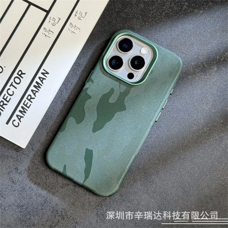 Casedmy Simple Camouflage Leather iPhone Case With Magsafe
