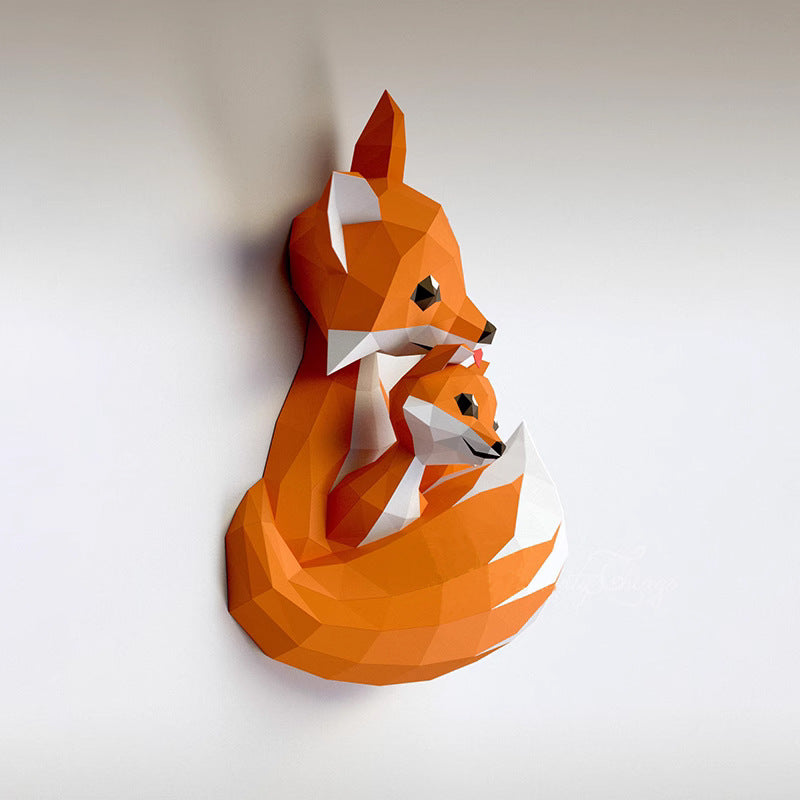 Mother & Baby Fox DIY Paper Craft Kit – 60cm 3D Geometric Wall Deco - caseovo