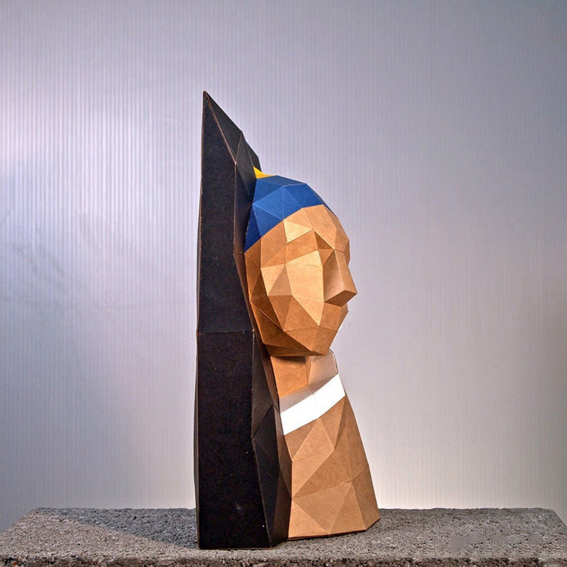 Pearl Earring Girl Wall Decor DIY Paper Craft Kit 29cm 3D Polygon Portrait Sculpture - caseovo