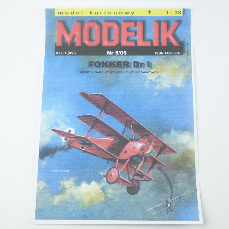 Fokker Dr.I Triplane Paper Model 1:33 Scale WWI German Fighter DIY Kit - caseovo