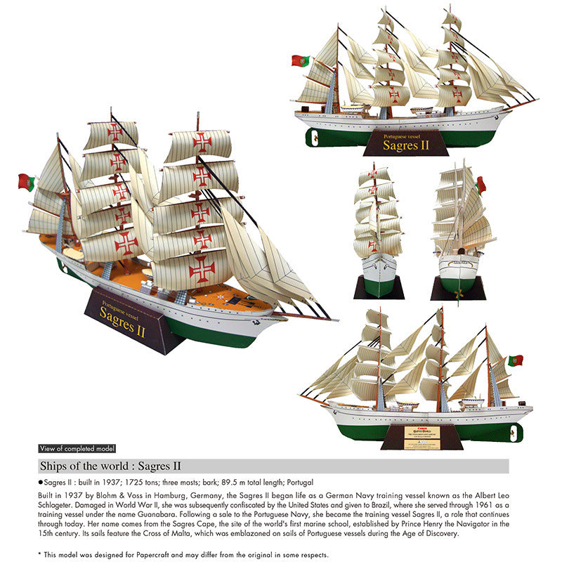 Sagres II Sail Training Ship DIY Paper Model – 1:300 Scale 3D Sailing Ship Kit - caseovo