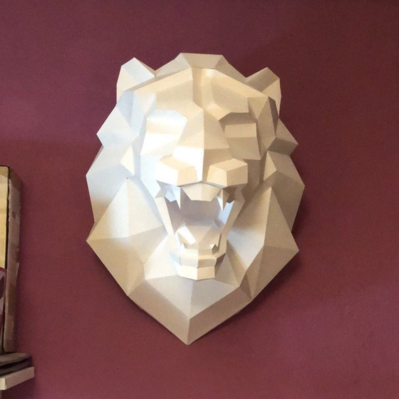 Lion Head Wall Decor DIY Paper Craft Kit 48cm 3D Polygon Animal Sculpture - caseovo