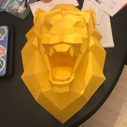 Lion Head Wall Decor DIY Paper Craft Kit 48cm 3D Polygon Animal Sculpture - caseovo