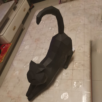 Stretching Cat DIY Paper Craft Kit – 50cm 3D Geometric Sculpture - caseovo