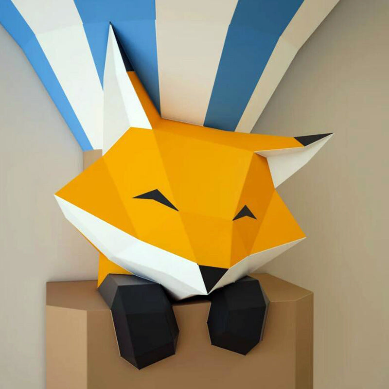 Cute Fox DIY Paper Craft Kit – 58cm 3D Geometric Wall Decor Sculpture - caseovo