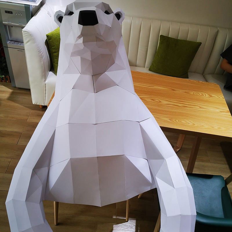 Standing Polar Bear DIY Paper Craft Kit – 1–1.32m 3D Geometric Wall Decor - caseovo