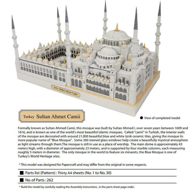 Turkey Sultan Ahmed Mosque Paper Model – Blue Mosque DIY Architecture Papercraft Kit - caseovo