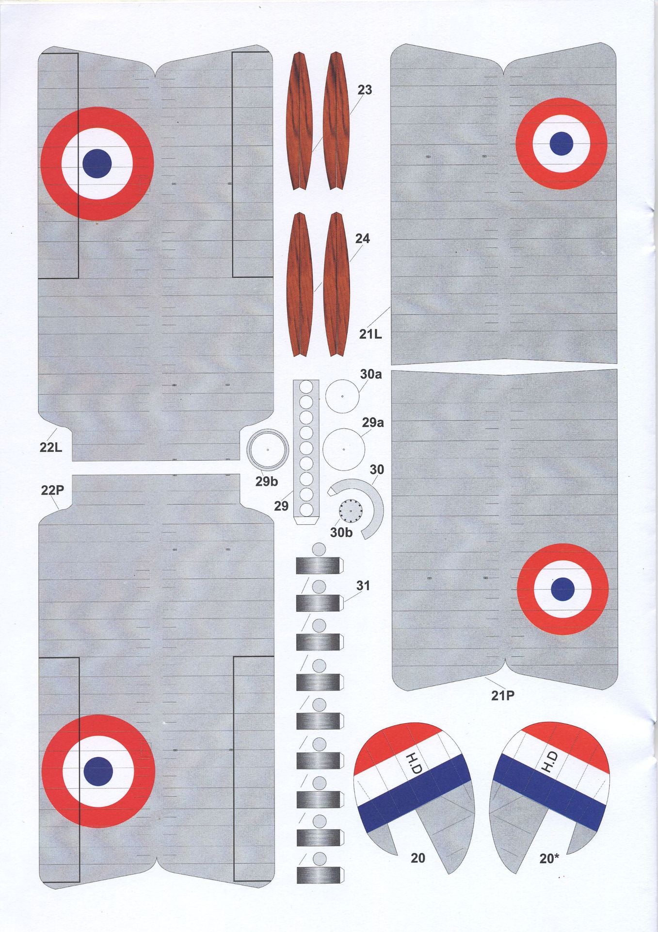 Hanriot HD.1 / HD.2 Biplane Paper Model 1:33 Scale WWI Italian Fighter DIY Kit - caseovo