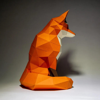 Sitting Fox DIY Paper Craft Kit – 40cm 3D Geometric Wall Decor - caseovo