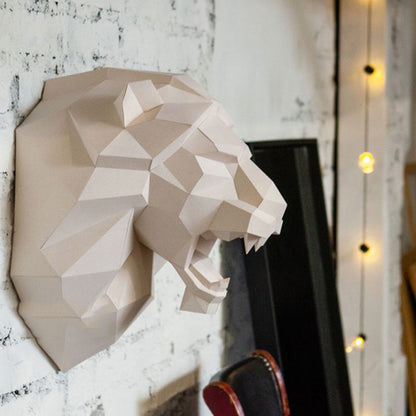 Lion Head Wall Decor DIY Paper Craft Kit 48cm 3D Polygon Animal Sculpture - caseovo