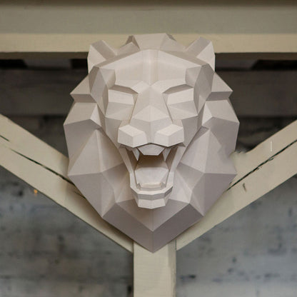 Lion Head Wall Decor DIY Paper Craft Kit 48cm 3D Polygon Animal Sculpture - caseovo