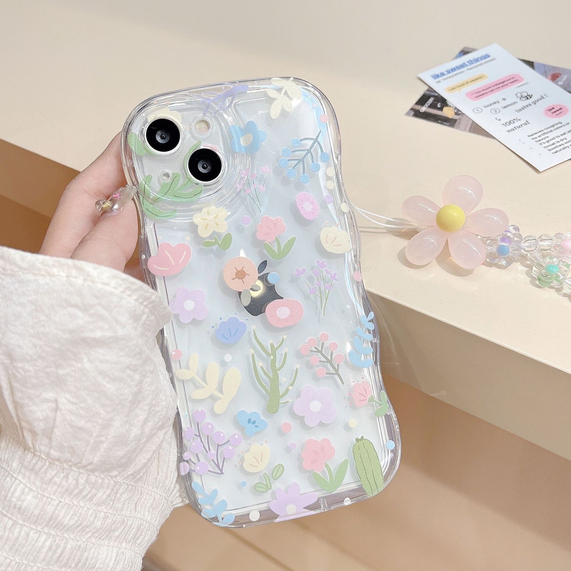 Casedmy Wave Edge Floral With Bracelet iPhone Case