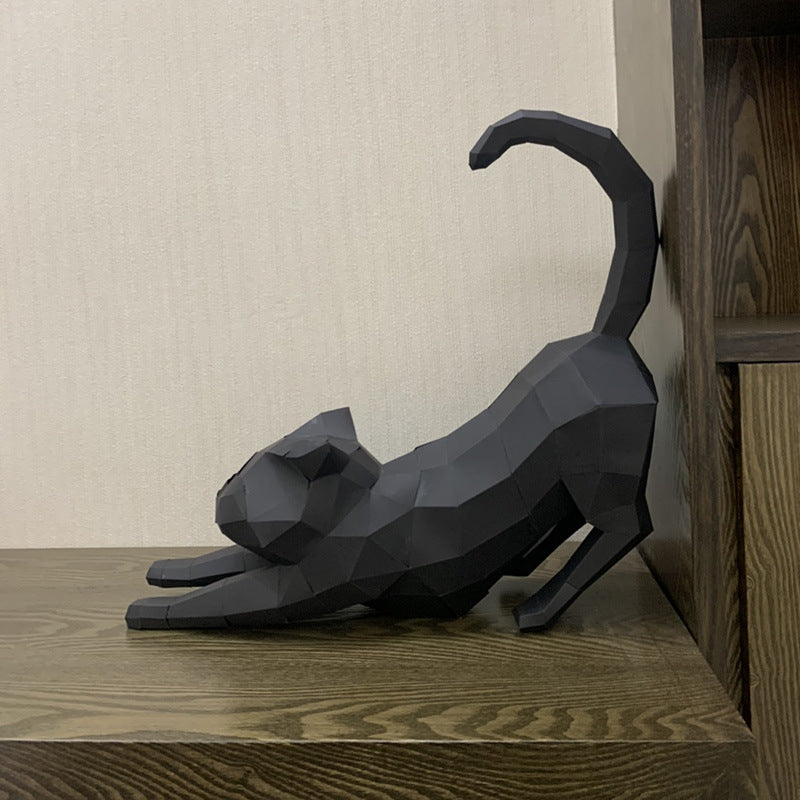 Stretching Cat DIY Paper Craft Kit – 50cm 3D Geometric Sculpture - caseovo