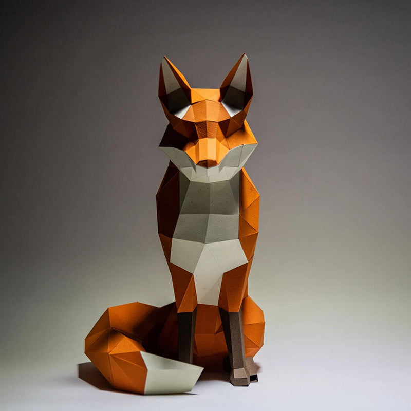 Sitting Fox DIY Paper Craft Kit – 40cm 3D Geometric Wall Decor - caseovo