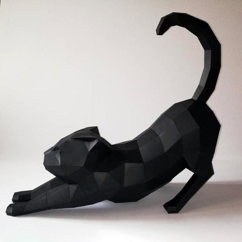 Stretching Cat DIY Paper Craft Kit – 50cm 3D Geometric Sculpture - caseovo