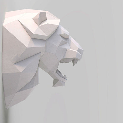 Lion Head Wall Decor DIY Paper Craft Kit 48cm 3D Polygon Animal Sculpture - caseovo