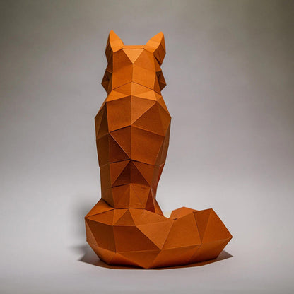 Sitting Fox DIY Paper Craft Kit – 40cm 3D Geometric Wall Decor - caseovo