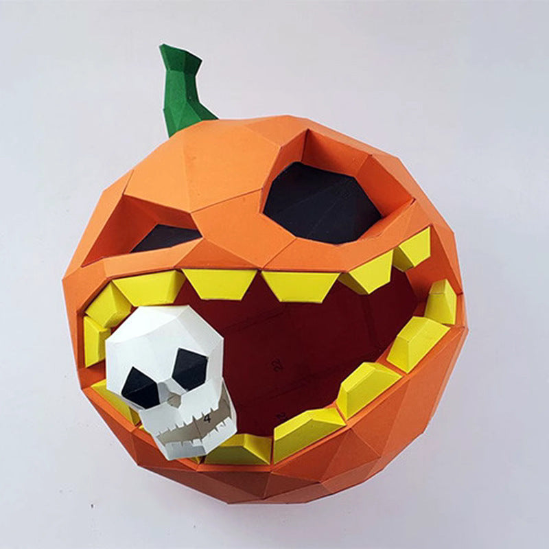 Pumpkin Skull DIY Paper Craft Kit – 37cm 3D Geometric Wall Decor - caseovo