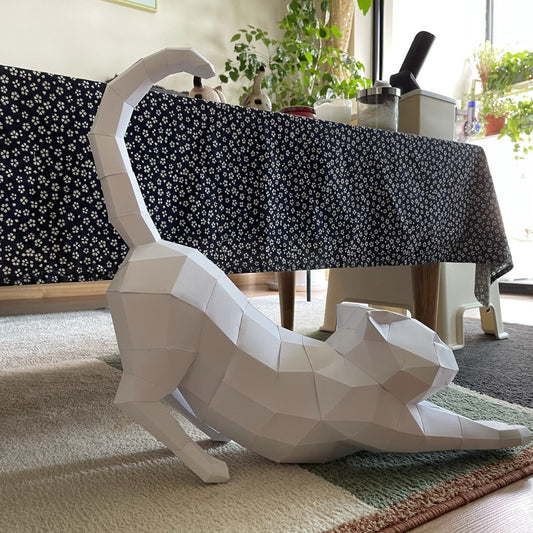Stretching Cat DIY Paper Craft Kit – 50cm 3D Geometric Sculpture - caseovo