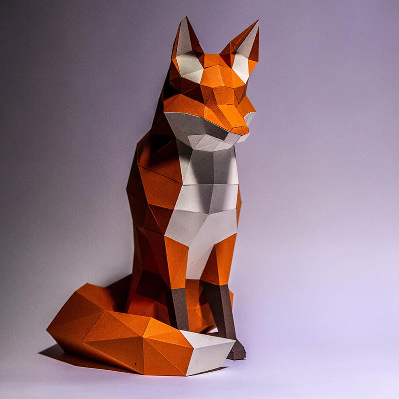 Sitting Fox DIY Paper Craft Kit – 40cm 3D Geometric Wall Decor - caseovo