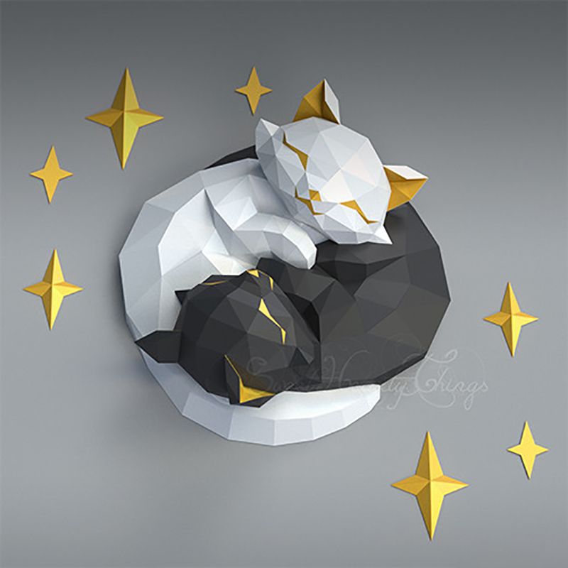 Interlocking Cats DIY Paper Craft Kit – 43cm 3D Geometric Wall Decor - caseovo