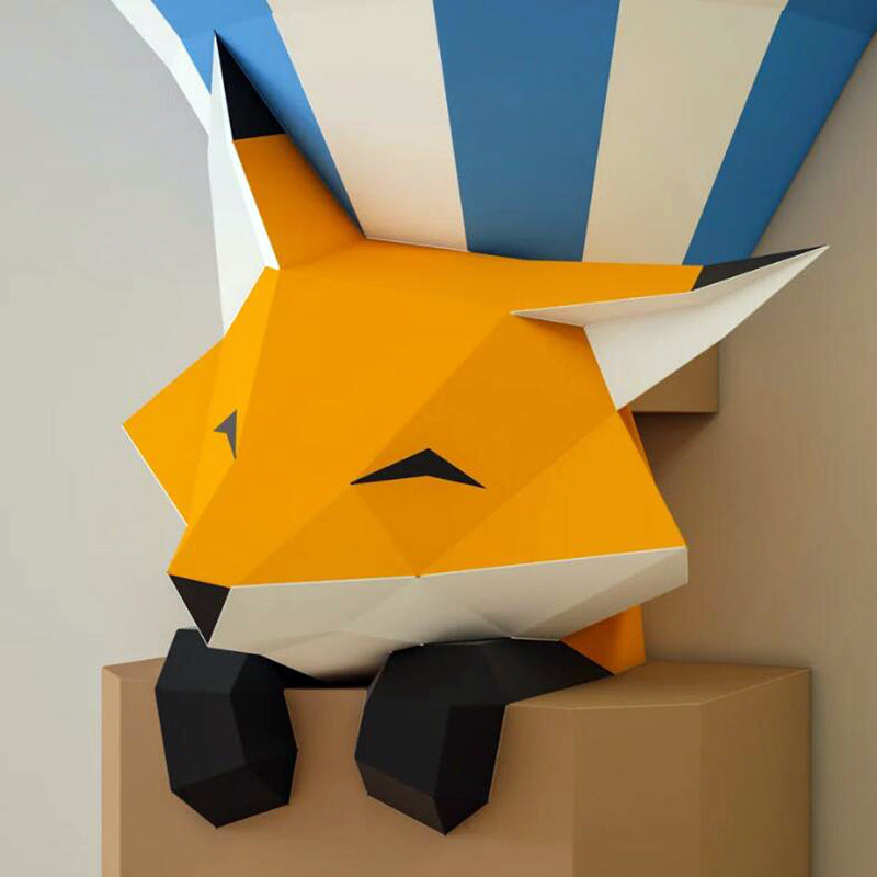 Cute Fox DIY Paper Craft Kit – 58cm 3D Geometric Wall Decor Sculpture - caseovo