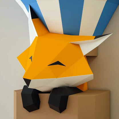 Cute Fox DIY Paper Craft Kit – 58cm 3D Geometric Wall Decor Sculpture - caseovo