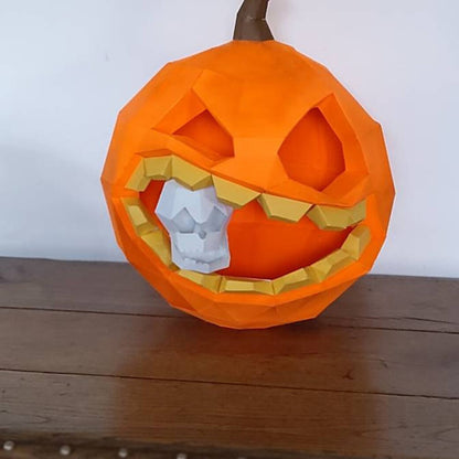 Pumpkin Skull DIY Paper Craft Kit – 37cm 3D Geometric Wall Decor - caseovo