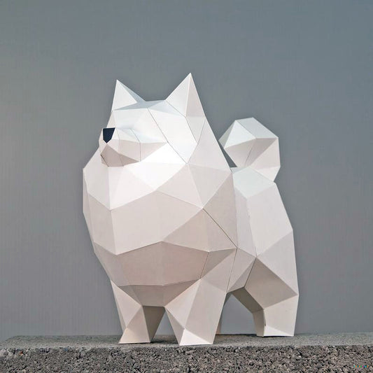Samoyed Dog DIY Paper Craft Kit – 30cm 3D Polygon Wall Decor - caseovo