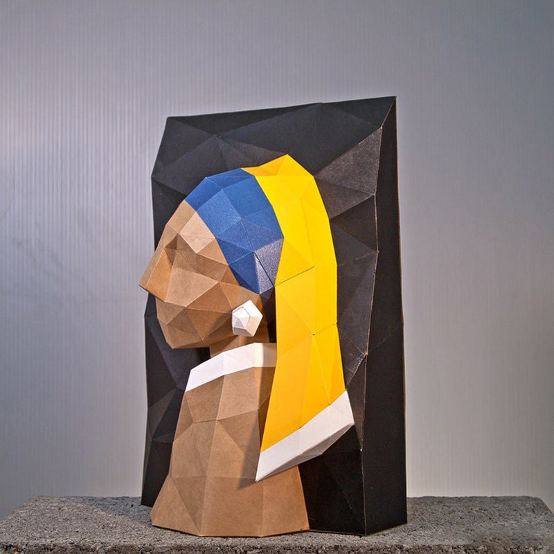 Pearl Earring Girl Wall Decor DIY Paper Craft Kit 29cm 3D Polygon Portrait Sculpture - caseovo