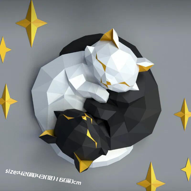 Interlocking Cats DIY Paper Craft Kit – 43cm 3D Geometric Wall Decor - caseovo