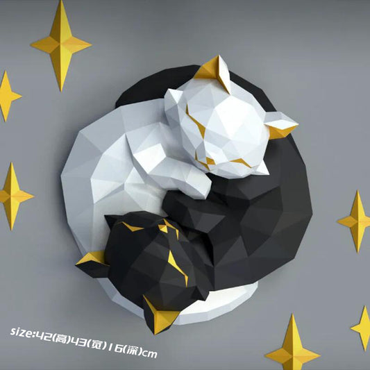 Interlocking Cats DIY Paper Craft Kit – 43cm 3D Geometric Wall Decor - caseovo