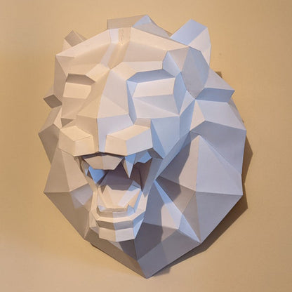 Lion Head Wall Decor DIY Paper Craft Kit 48cm 3D Polygon Animal Sculpture - caseovo