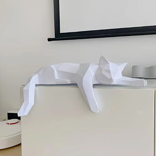 Lying Cat DIY Paper Craft Kit – 45cm 3D Geometric Wall & Table Decor - caseovo