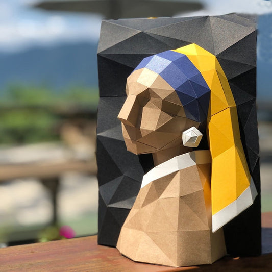 Pearl Earring Girl Wall Decor DIY Paper Craft Kit 29cm 3D Polygon Portrait Sculpture - caseovo