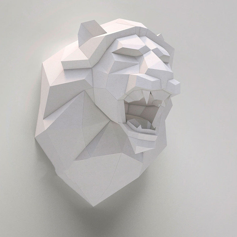 Lion Head Wall Decor DIY Paper Craft Kit 48cm 3D Polygon Animal Sculpture - caseovo