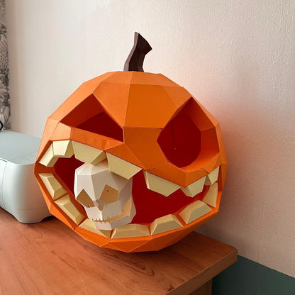 Pumpkin Skull DIY Paper Craft Kit – 37cm 3D Geometric Wall Decor - caseovo