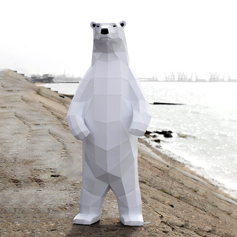 Standing Polar Bear DIY Paper Craft Kit – 1–1.32m 3D Geometric Wall Decor - caseovo