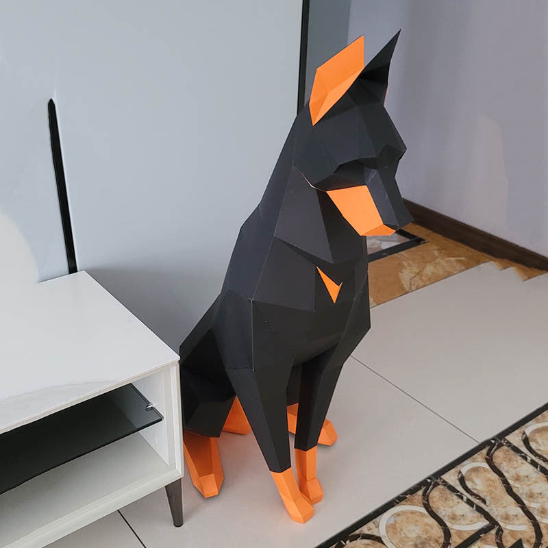 Doberman DIY Paper Craft Kit – 100cm 3D Geometric Dog Sculpture - caseovo