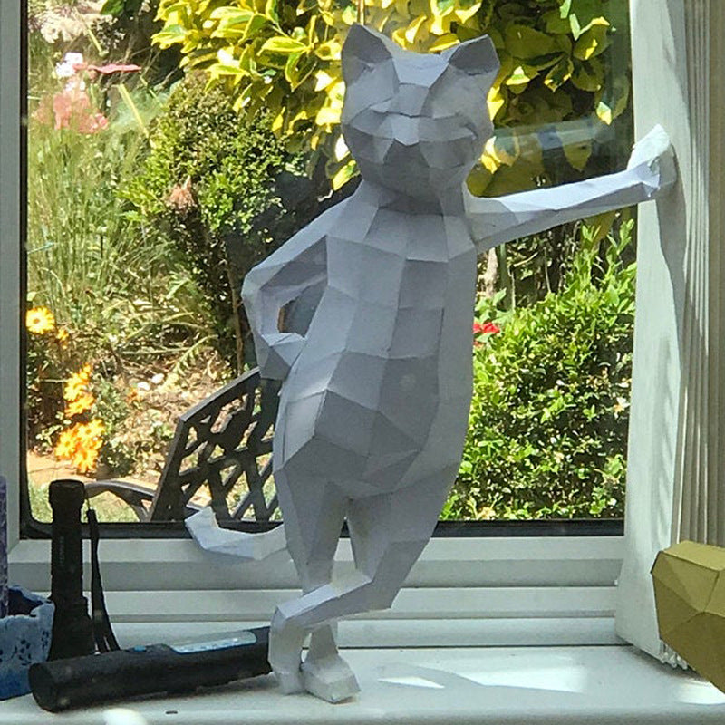 Standing Cat DIY Paper Craft Kit – 50cm 3D Geometric Sculpture - caseovo