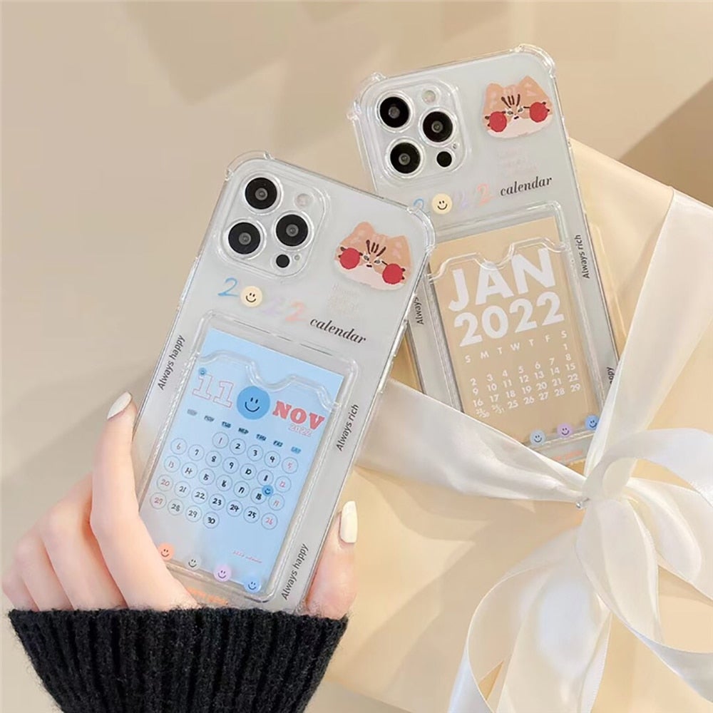 Caseovo Calendar Card Holder Clear Case For iPhone - caseovo