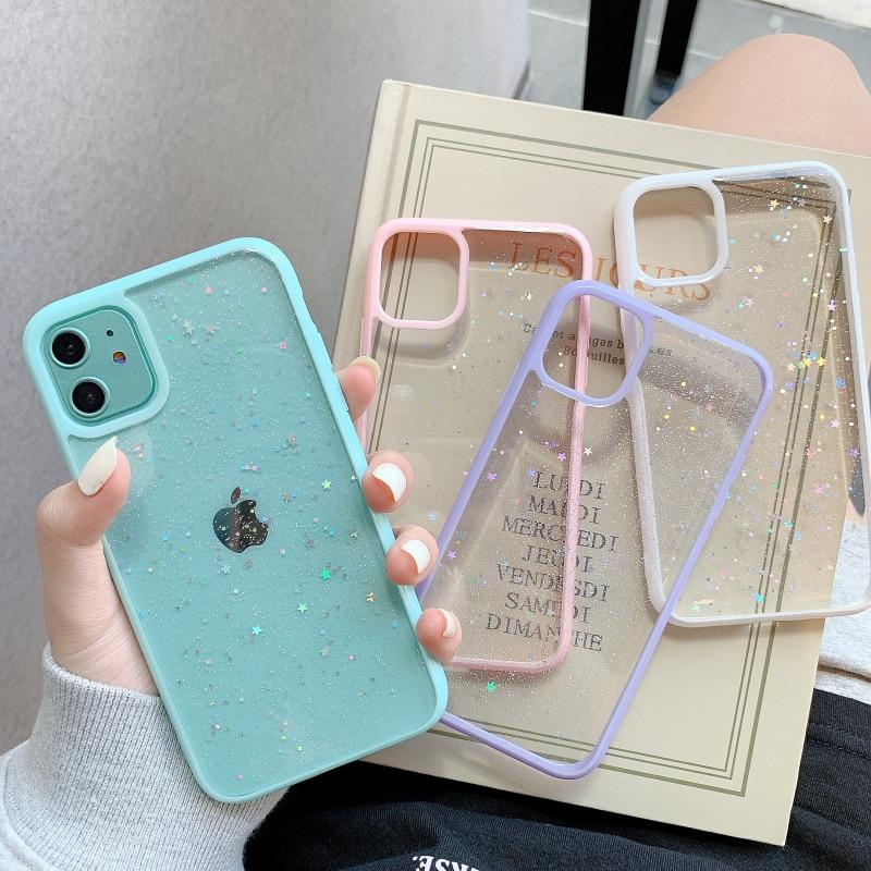 Caseovo Candy Clear Color Glitter Star Case For iPhone - caseovo